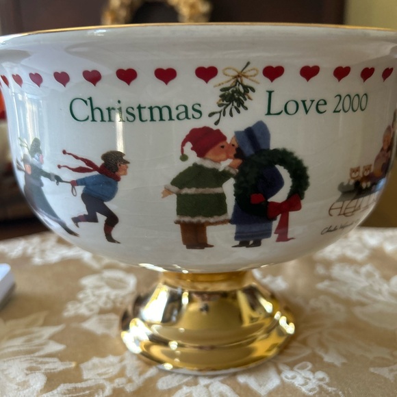 Vintage Charles Wysocki Ceramic Pedestal Bowl or Planter Christmas Love 2000 - Picture 3 of 6